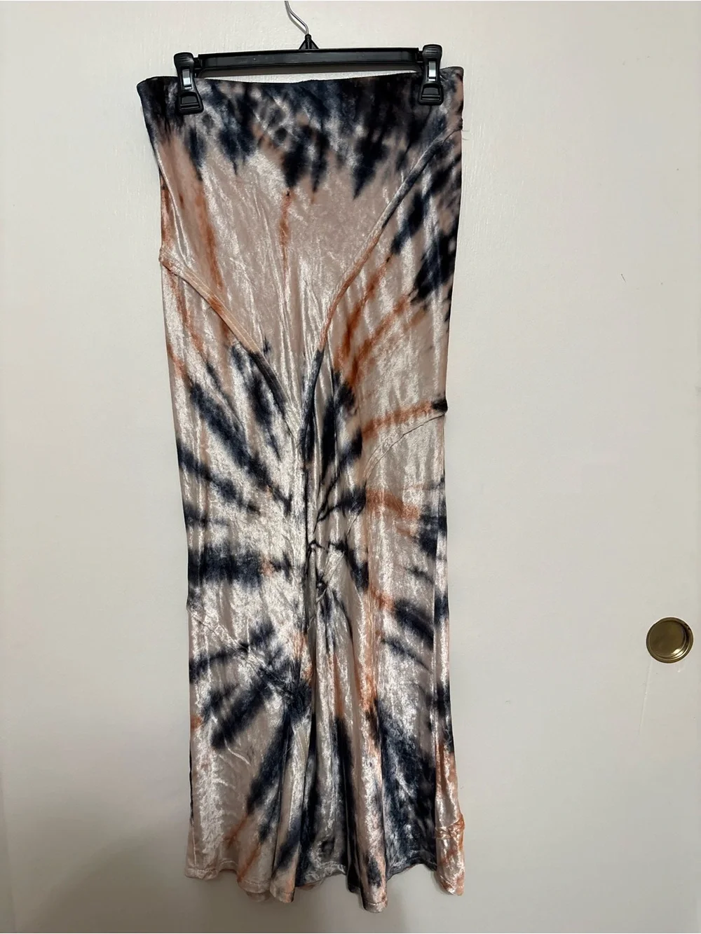 Free People Tie-Dye Midi Skirt in Beige, Navy and Rust